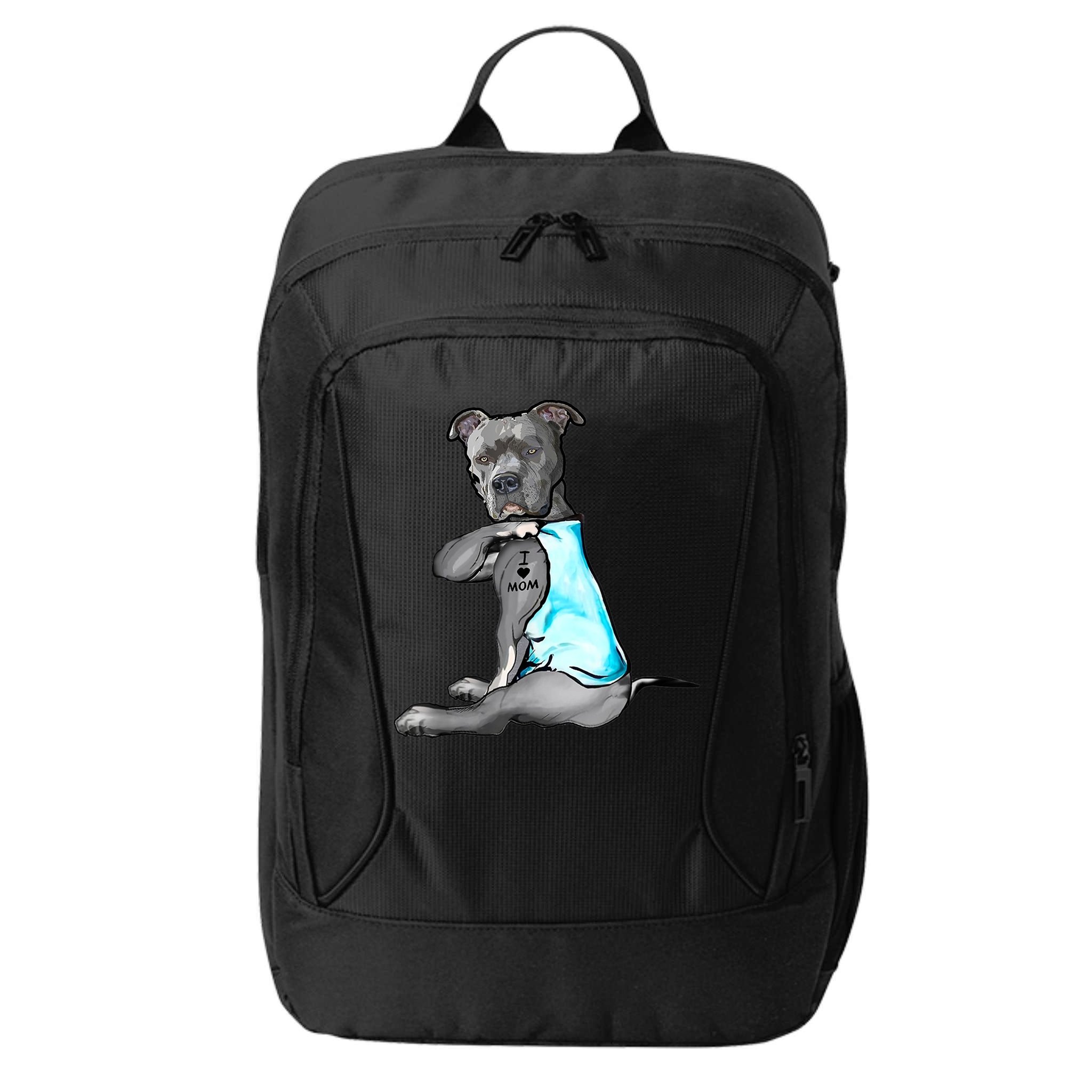 I Love Mom Tattoo Pitbull Dog Lover Women Gift Pitbull Mom TShirt City Backpack