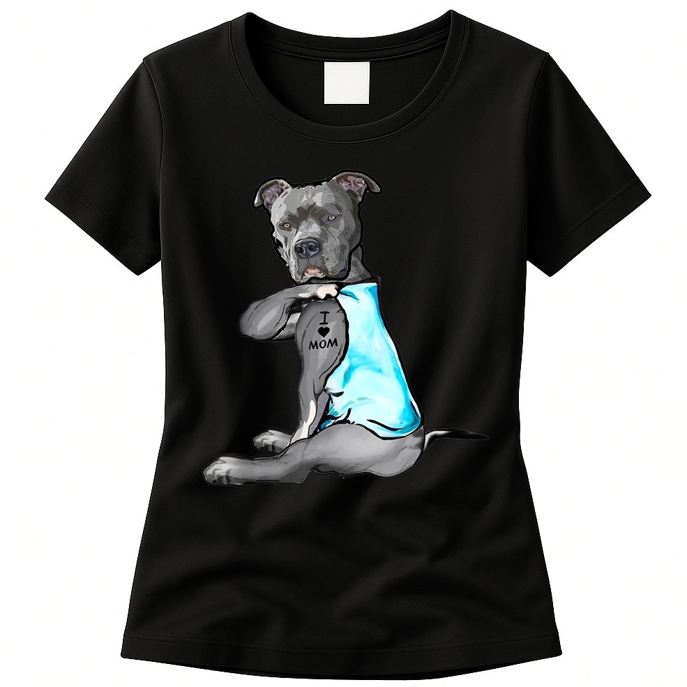 I Love Mom Tattoo Pitbull Dog Lover Women Gift Pitbull Mom TShirt Womens T-Shirt