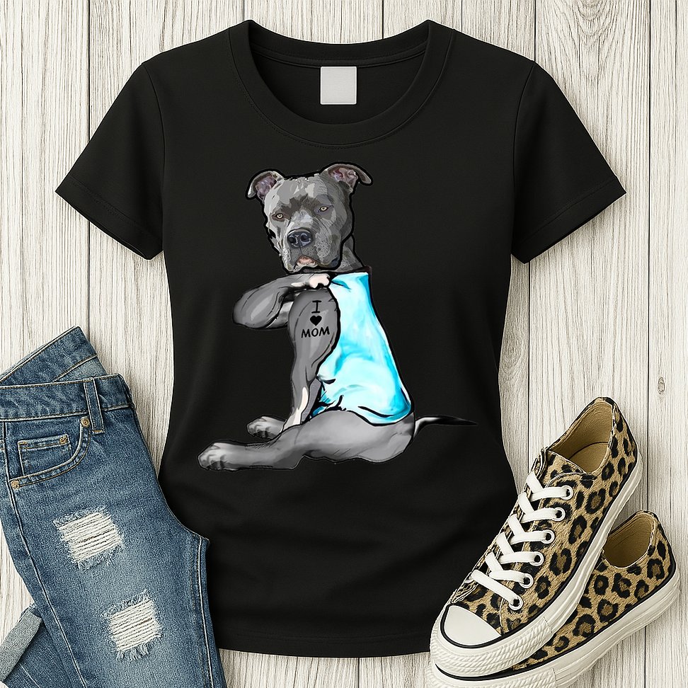 I Love Mom Tattoo Pitbull Dog Lover Women Gift Pitbull Mom TShirt Womens T-Shirt