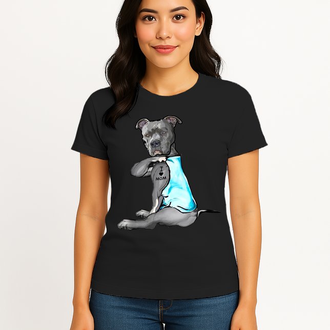 I Love Mom Tattoo Pitbull Dog Lover Women Gift Pitbull Mom TShirt Womens T-Shirt