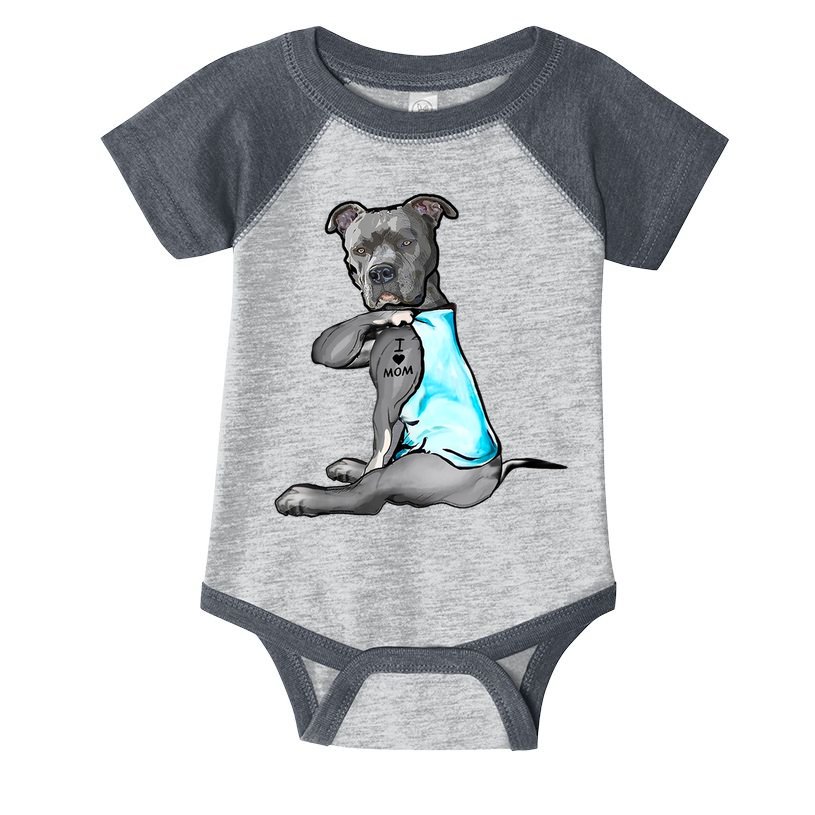 I Love Mom Tattoo Pitbull Dog Lover Women Gift Pitbull Mom TShirt Infant Baby Jersey Bodysuit