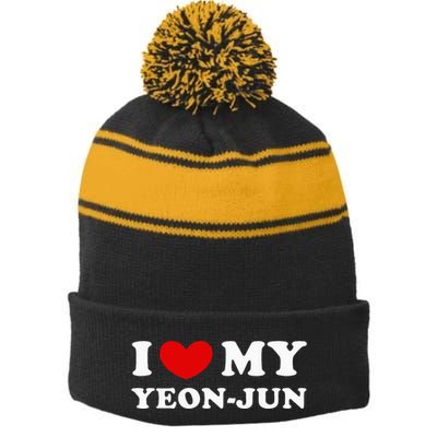 I Love My Yeonjun I Heart My Yeonjun Stripe Pom Pom Beanie