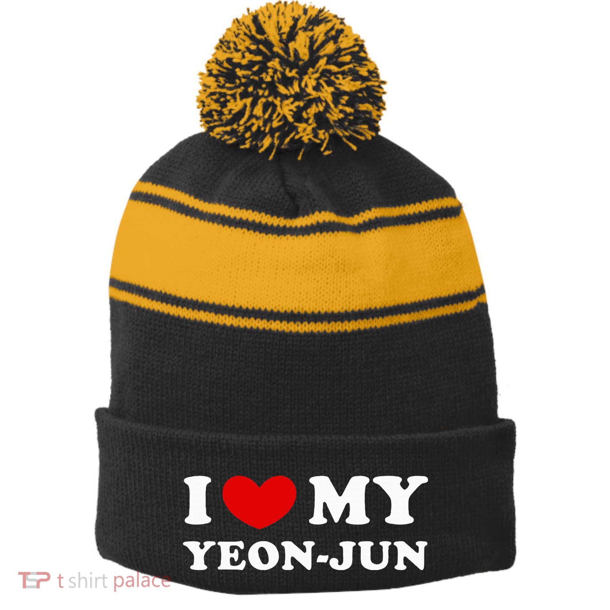I Love My Yeonjun I Heart My Yeonjun Stripe Pom Pom Beanie
