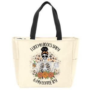 I Like My Books Spicy And My Coffee Icy  Skeleton Zip Tote Bag