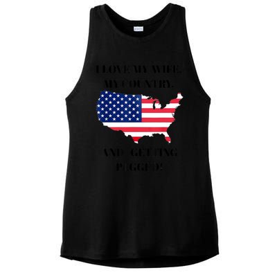 I LOVE MY WIFE MY COUNTRY AND GETTING PEGGED! Ladies PosiCharge Tri-Blend Wicking Tank