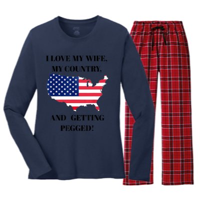 I LOVE MY WIFE MY COUNTRY AND GETTING PEGGED! Women's Long Sleeve Flannel Pajama Set 