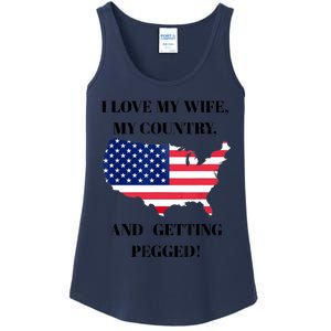 I LOVE MY WIFE MY COUNTRY AND GETTING PEGGED! Ladies Essential Tank