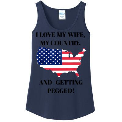 I LOVE MY WIFE MY COUNTRY AND GETTING PEGGED! Ladies Essential Tank