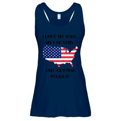 I LOVE MY WIFE MY COUNTRY AND GETTING PEGGED! Ladies Essential Flowy Tank