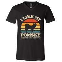 I Like My Pomsky And Maybe Like 3 People Dog Lover Retro V-Neck T-Shirt