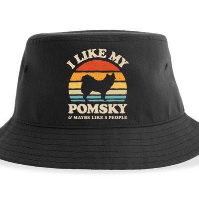 I Like My Pomsky And Maybe Like 3 People Dog Lover Retro Sustainable Bucket Hat