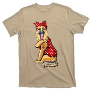 I Love Mom Tattoo Funny German Shepherd Dog Wearing Bandana T-Shirt