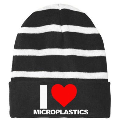 I Love Microplastics Striped Beanie with Solid Band