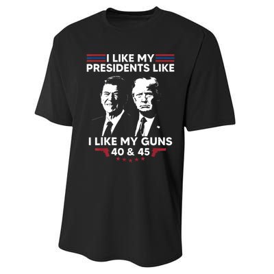 I Like My Presidents Like I Like My Guns 40 & 45 Vote Trump Performance Sprint T-Shirt