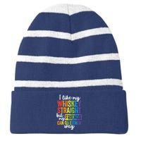 I Like My Whiskey Straight LGBT Pride Gay Lesbian Striped Beanie with Solid Band