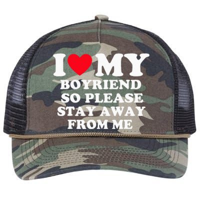 I Love My Boyfriend So Please Stay Away From Me Valentines Retro Rope Trucker Hat Cap