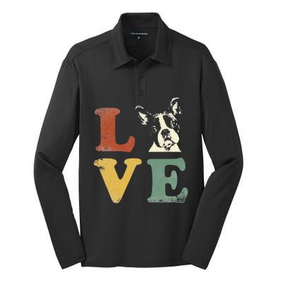 I Love My Boston Terrier For Dog Lovers Retro Silk Touch Performance Long Sleeve Polo