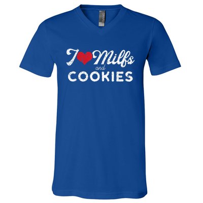 I Love Milfs And Cookies Gift Funny Cougar Lover Joke Gift V-Neck T-Shirt