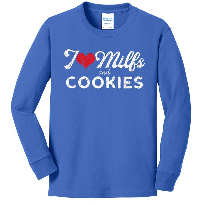 I Love Milfs And Cookies Gift Funny Cougar Lover Joke Gift Kids Long Sleeve Shirt