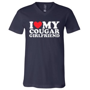 I Love My Hot Cougar Girlfriend I Heart My Hot Cougar Gf V-Neck T-Shirt