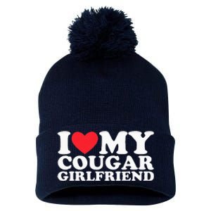 I Love My Hot Cougar Girlfriend I Heart My Hot Cougar Gf Pom Pom 12in Knit Beanie