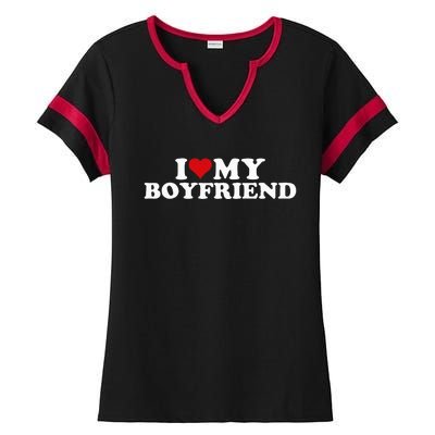 I Love My Hot Boyfriend I Heart My Hot Boyfriend Bf Ladies Halftime Notch Neck Tee