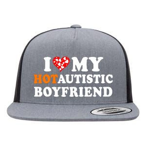 I Love My Hot Autistic Boyfriend Cute Valentines Day Flat Bill Trucker Hat