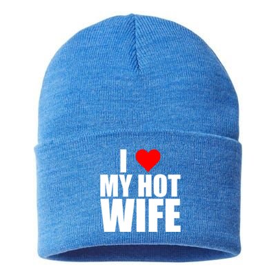 I Love My Hot Wife Love Moms Red Heart Wife Funny Husband Funny Gift Sustainable Knit Beanie