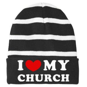 I Love My Church Striped Beanie with Solid Band