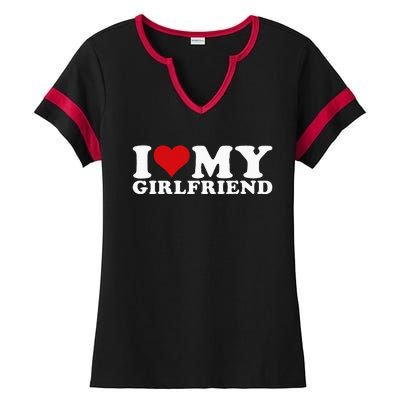 I Love My Girlfriend Gf I Heart My Girlfriend GF Ladies Halftime Notch Neck Tee