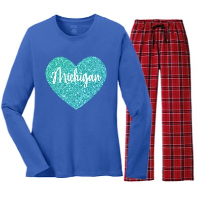 I Love Michigan Usa Heart Great Gift Women's Long Sleeve Flannel Pajama Set 