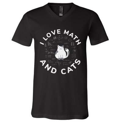 I Love Math And Cats Funny Cat Lover and Math Teacher V-Neck T-Shirt