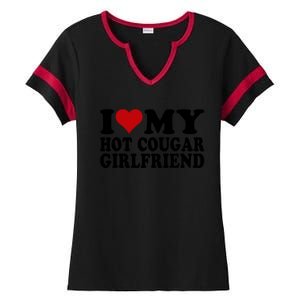 I Love My Hot Cougar Girlfriend I Heart My Cougar Girlfriend Ladies Halftime Notch Neck Tee