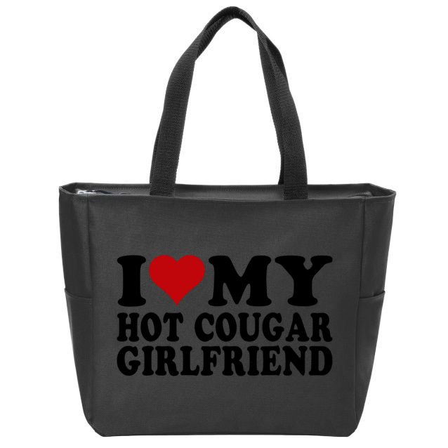 I Love My Hot Cougar Girlfriend I Heart My Cougar Girlfriend Zip Tote Bag