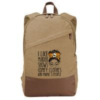 I Like Murder Shows Comfy Clothes 3 People Messy Bun Cotton Canvas Backpack