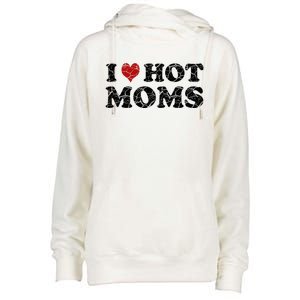 I Love Moms Funny Red Heart Love Moms I Love My Mama Gift Womens Funnel Neck Pullover Hood