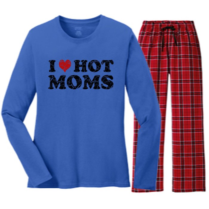 I Love Moms Funny Red Heart Love Moms I Love My Mama Gift Women's Long Sleeve Flannel Pajama Set 