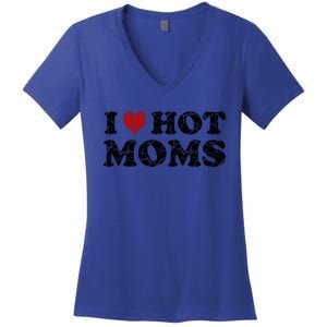 I Love Moms Funny Red Heart Love Moms I Love My Mama Gift Women's V-Neck T-Shirt