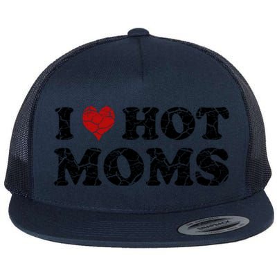 I Love Moms Funny Red Heart Love Moms I Love My Mama Gift Flat Bill Trucker Hat