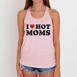 I Love Moms Funny Red Heart Love Moms I Love My Mama Gift Women's Knotted Racerback Tank