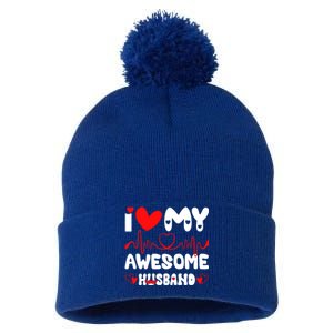 I Love My Awesome Husband Valentine's Day Matching Couple Gift Pom Pom 12in Knit Beanie