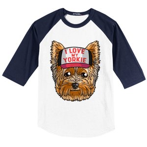 I Love My Yorkie Cute Dog Mom Gift Baseball Sleeve Shirt