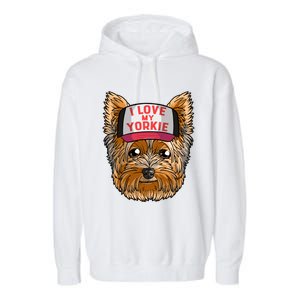 I Love My Yorkie Cute Dog Mom Gift Garment-Dyed Fleece Hoodie