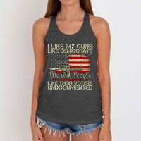 I Like My Guns Like Democrats Like Their Voters Undocumented Women's Knotted Racerback Tank