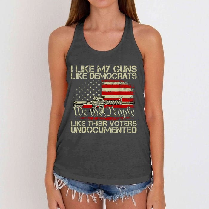 I Like My Guns Like Democrats Like Their Voters Undocumented Women's Knotted Racerback Tank