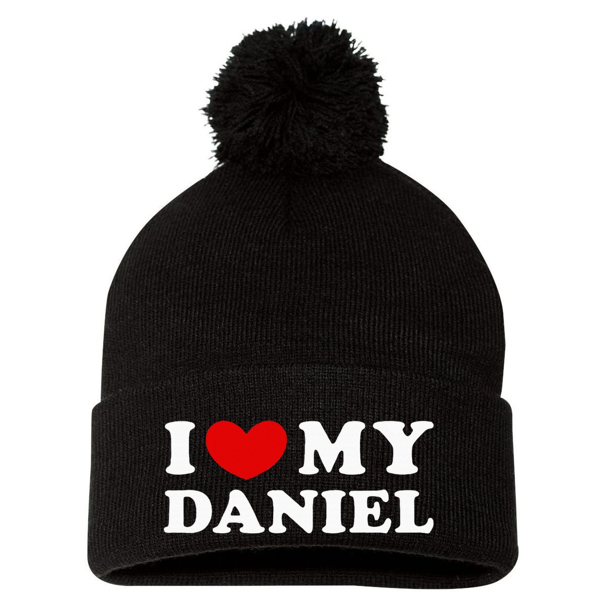 I Love My Daniel Pom Pom 12in Knit Beanie