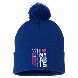 I Love My Ar15 Meaningful Gift Pink Armeaningful Gift15 Rifle Owner Usa Flag Gif Pom Pom 12in Knit Beanie