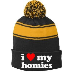 I Love My Homies Best Friend Stripe Pom Pom Beanie