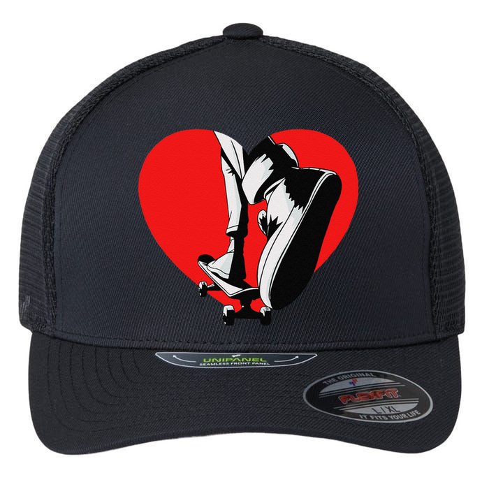 I Love My Skateboard Skateboarding Lover Valentines Day Flexfit Unipanel Trucker Cap