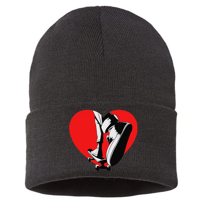 I Love My Skateboard Skateboarding Lover Valentines Day Sustainable Knit Beanie